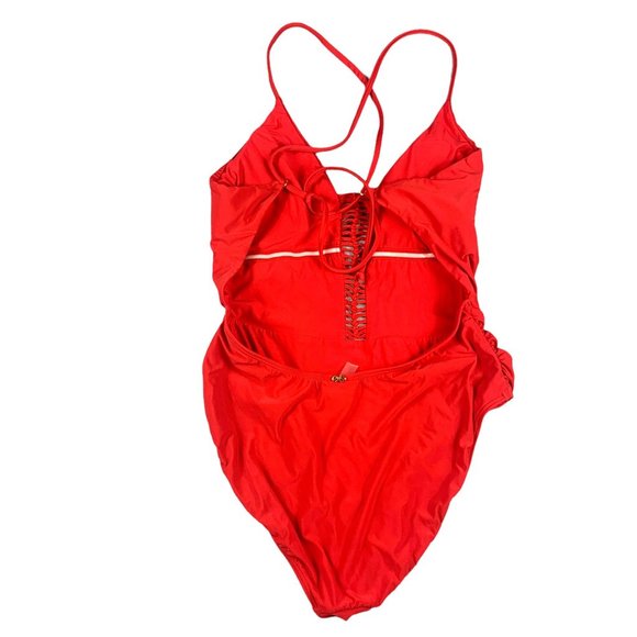 Women's Pilyq Victoria One Piece Cut Out Open Back Swimsuit in Red Coral Size M - Picture 11 of 12